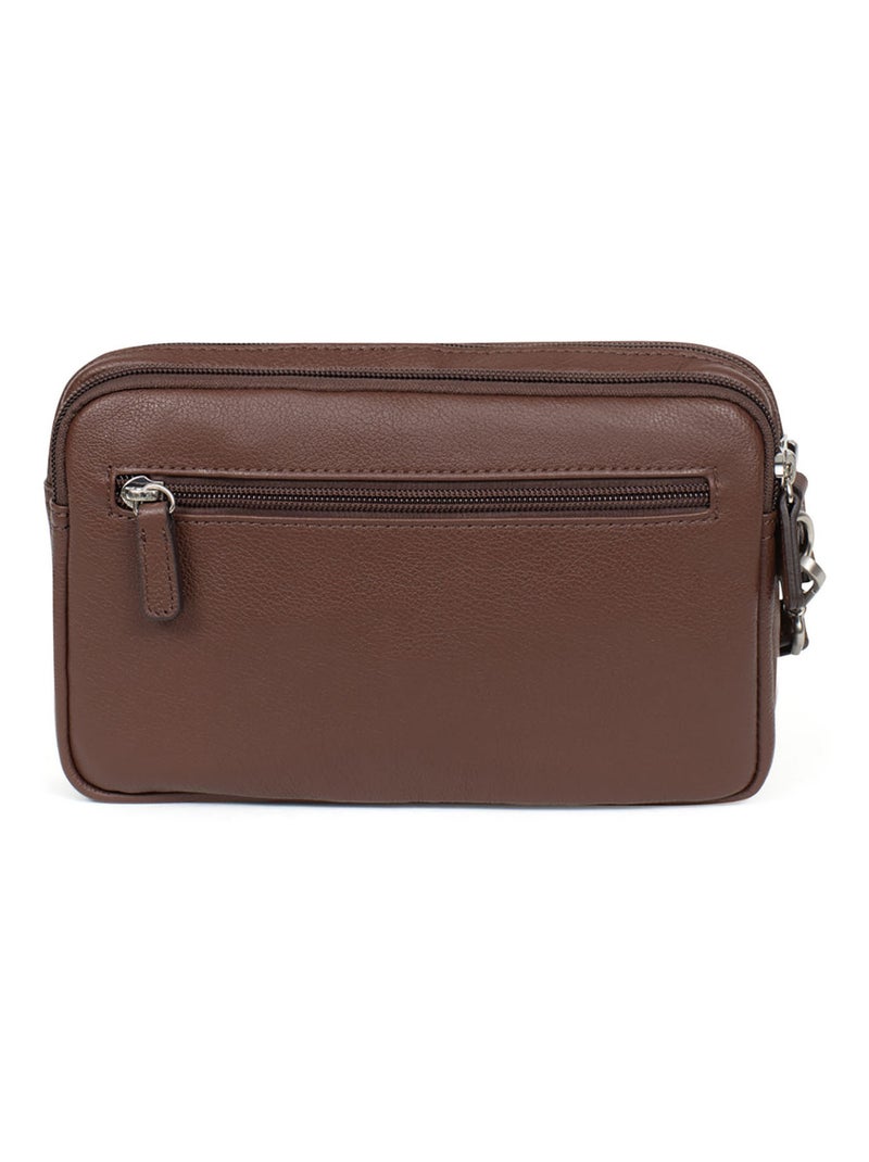Pochette dragonne  Cuir CONFORT Marron chocolat - Kiabi