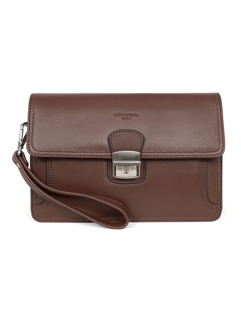 Pochette dragonne  Cuir CONFORT Marron chocolat - Kiabi