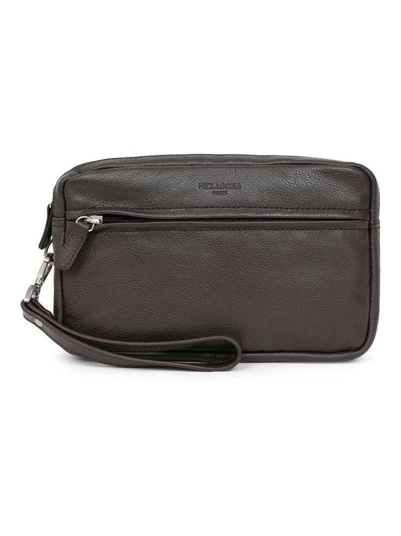 Pochette dragonne  Cuir CONFORT Marron foncé - Kiabi