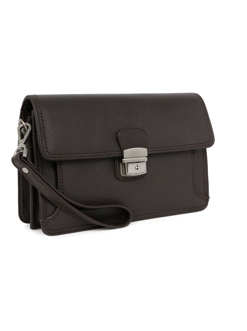 Pochette dragonne  Cuir CONFORT Marron foncé - Kiabi