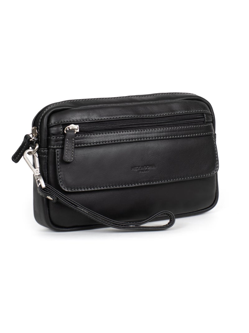 Pochette dragonne  Cuir FÉLIN Noir - Kiabi
