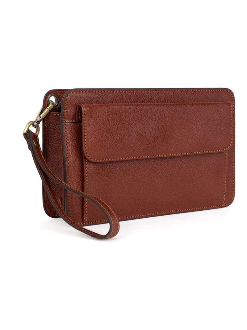 Pochette dragonne  Cuir RÉPUBLIQUE Marron - Kiabi