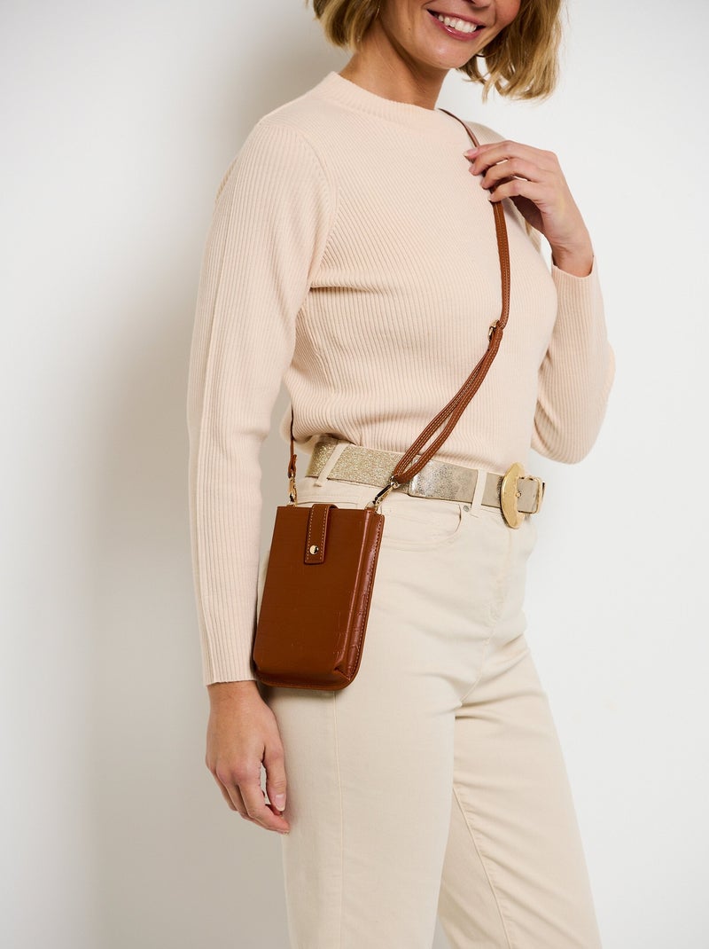 Pochette effet croco avec bandoulière Camel - Kiabi