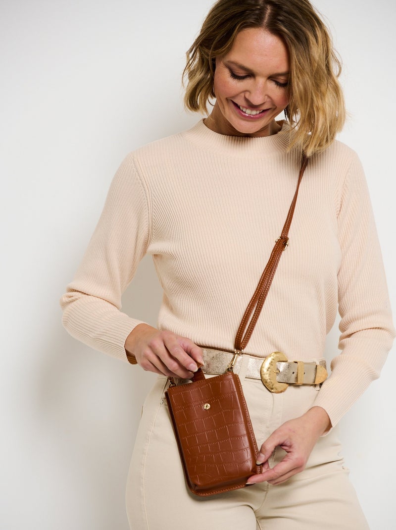 Pochette effet croco avec bandoulière Camel - Kiabi