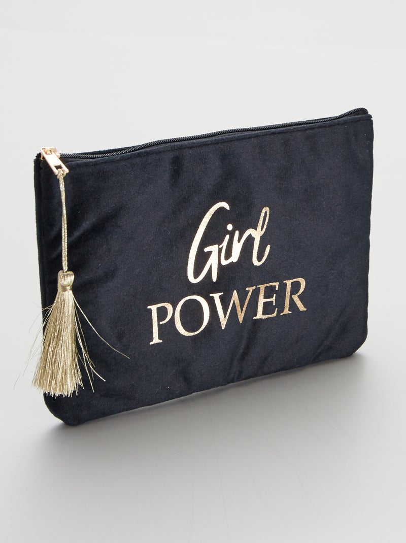Pochette en velours 'Girl Power' noir - Kiabi