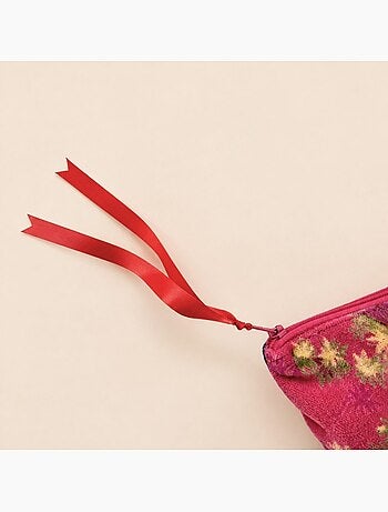 Pochette en velours rose à motifs 24x21cm