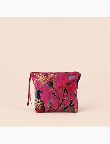Pochette en velours rose à motifs 24x21cm