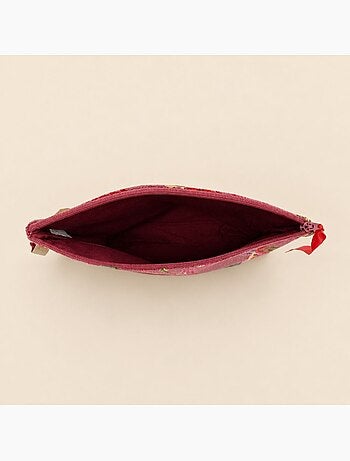 Pochette en velours rose foncé à motifs 24x21cm