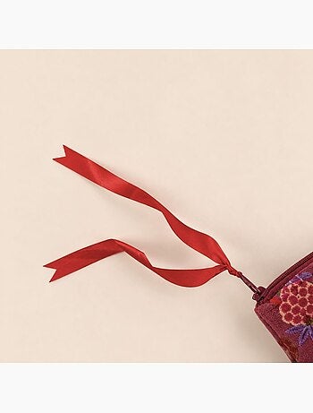 Pochette en velours rose foncé à motifs 24x21cm