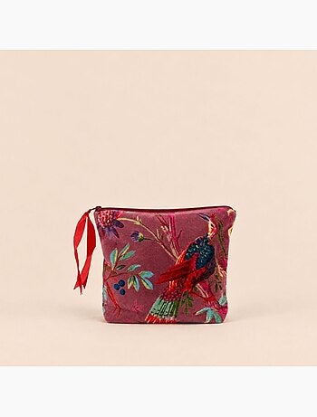 Pochette en velours rose foncé à motifs 24x21cm