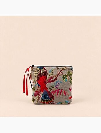 Pochette en velours taupe à motifs 24x21cm