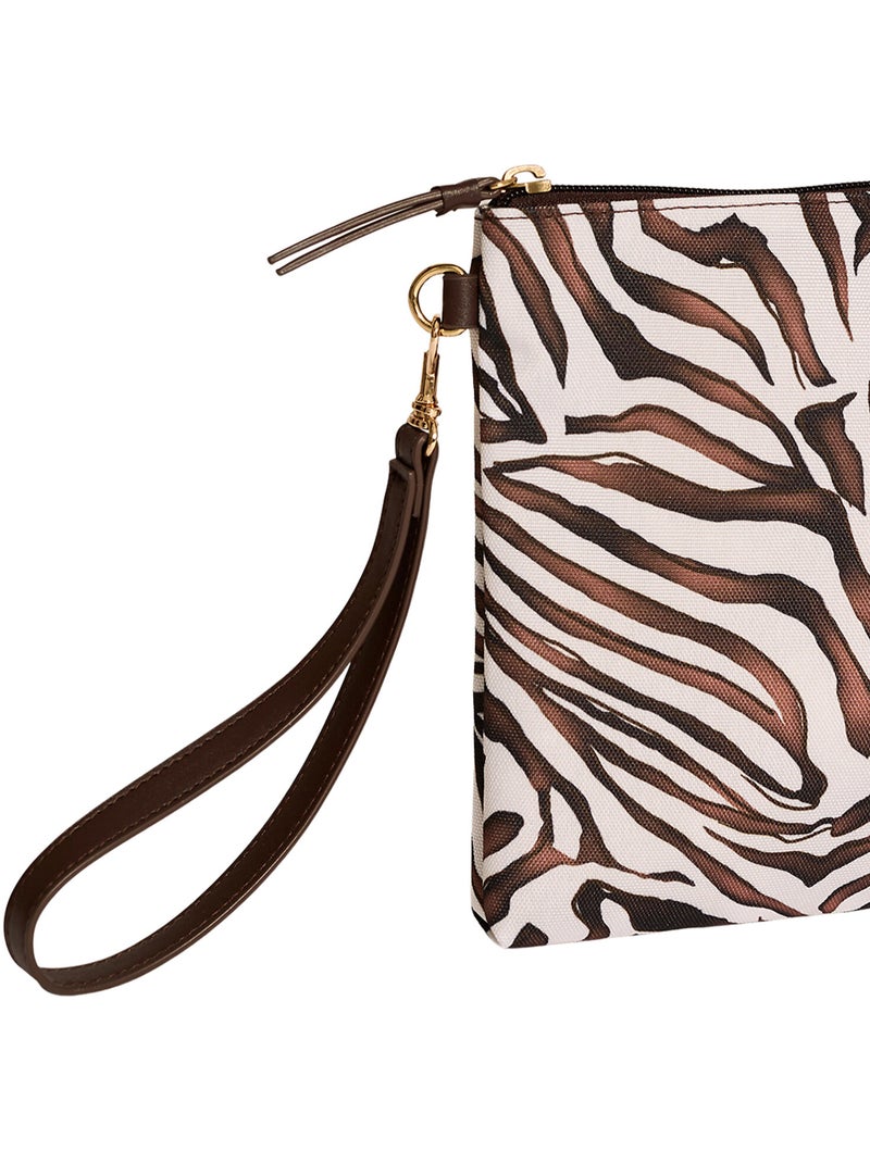 Pochette estivale zébrée Complementos Noir Marron Blanc - Kiabi