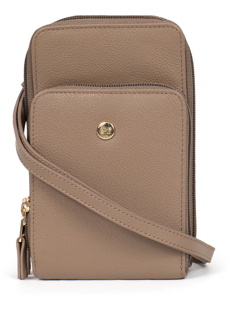 Pochette téléphone avec portecartes  Stop RFID  Cuir LUNA Marron clair - Kiabi