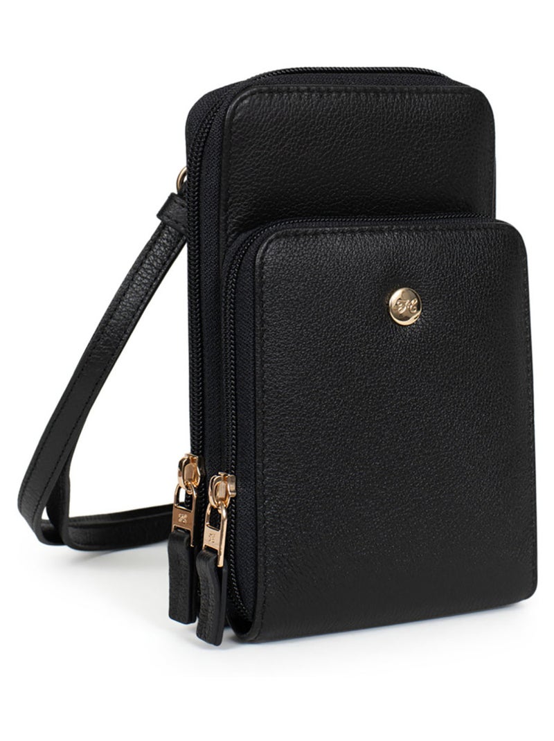 Pochette téléphone avec portecartes  Stop RFID  Cuir LUNA Noir - Kiabi