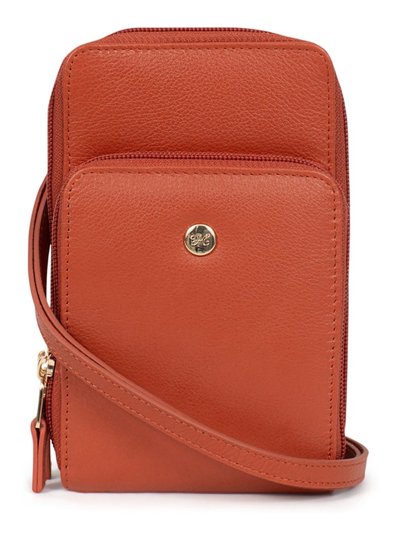 Pochette téléphone avec portecartes  Stop RFID  Cuir LUNA Orange - Kiabi