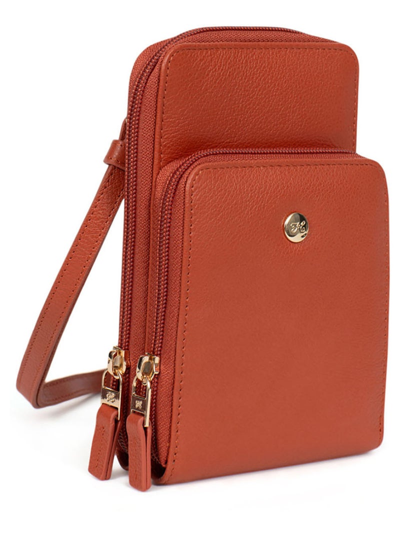 Pochette téléphone avec portecartes  Stop RFID  Cuir LUNA Orange - Kiabi