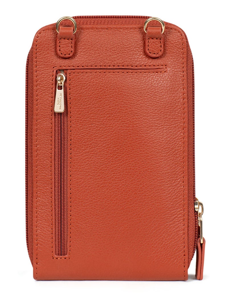 Pochette téléphone avec portecartes  Stop RFID  Cuir LUNA Orange - Kiabi
