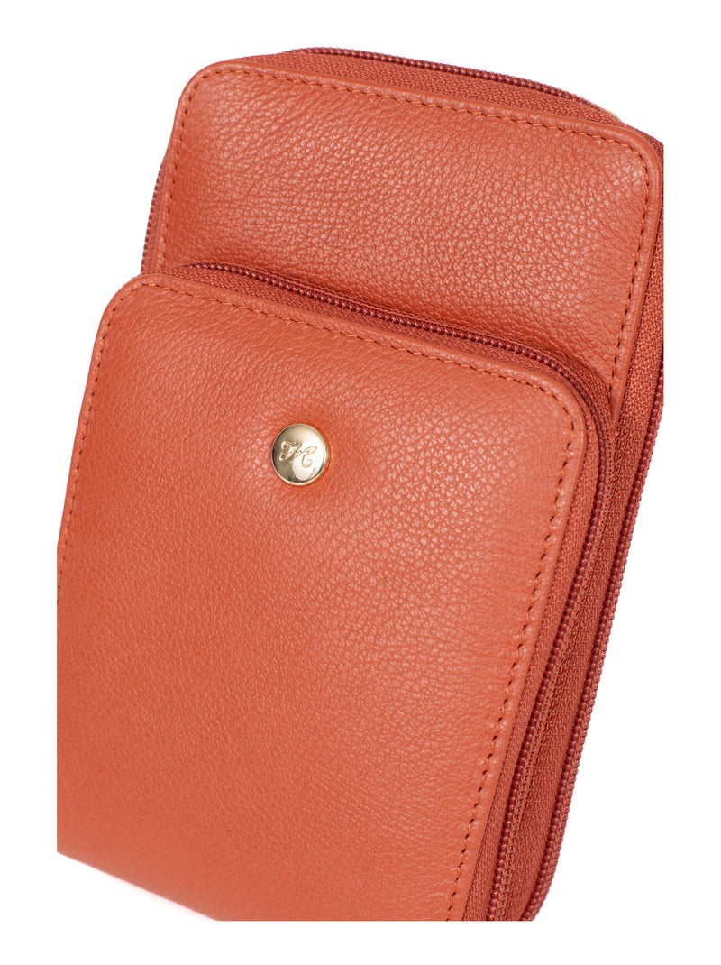 Pochette téléphone avec portecartes  Stop RFID  Cuir LUNA Orange - Kiabi