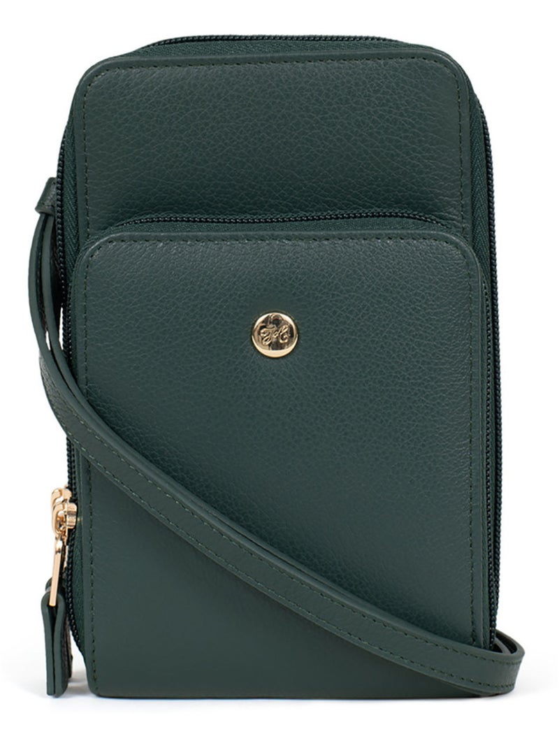 Pochette téléphone avec portecartes  Stop RFID  Cuir LUNA Vert sapin - Kiabi