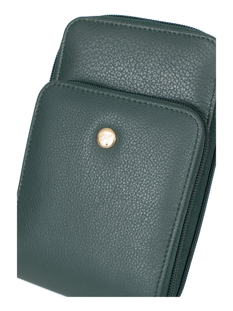 Pochette téléphone avec portecartes  Stop RFID  Cuir LUNA Vert sapin - Kiabi