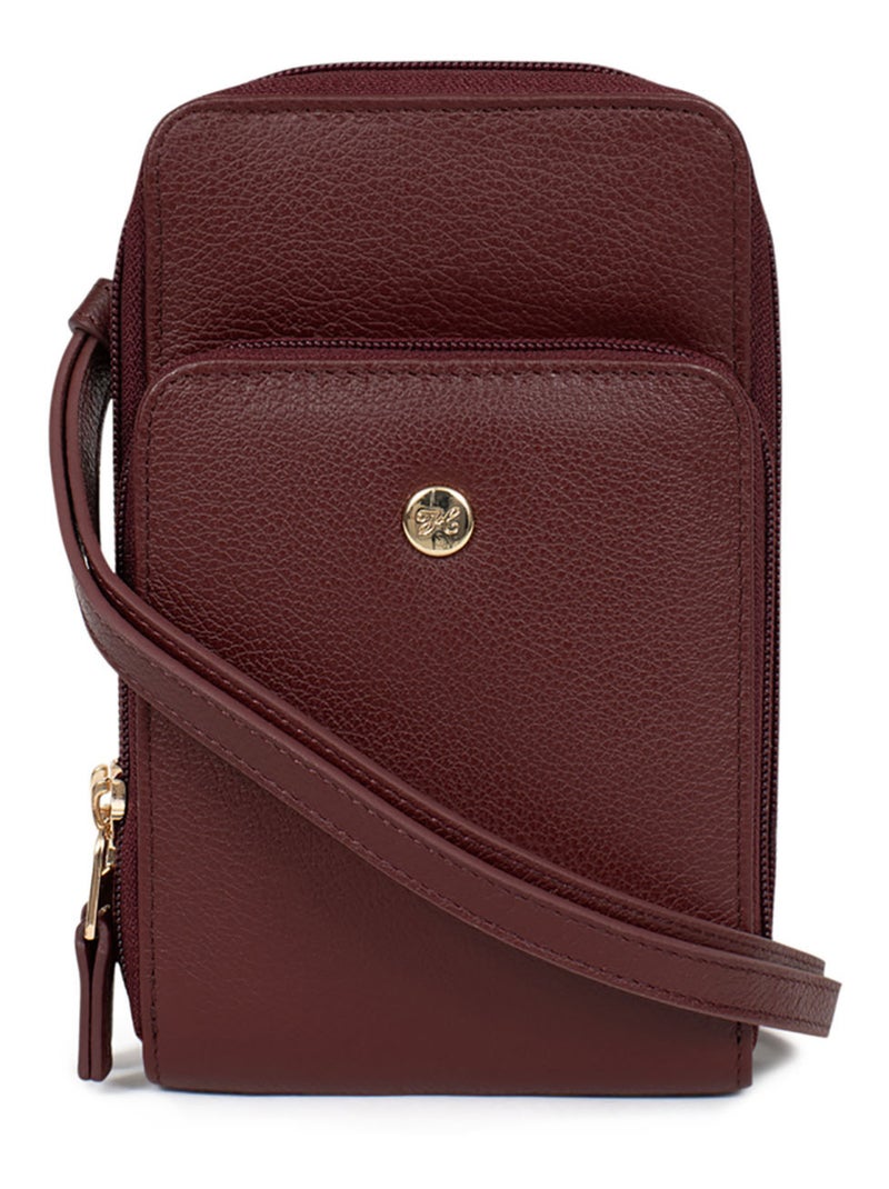 Pochette téléphone avec portecartes  Stop RFID  Cuir LUNA Violet prune - Kiabi
