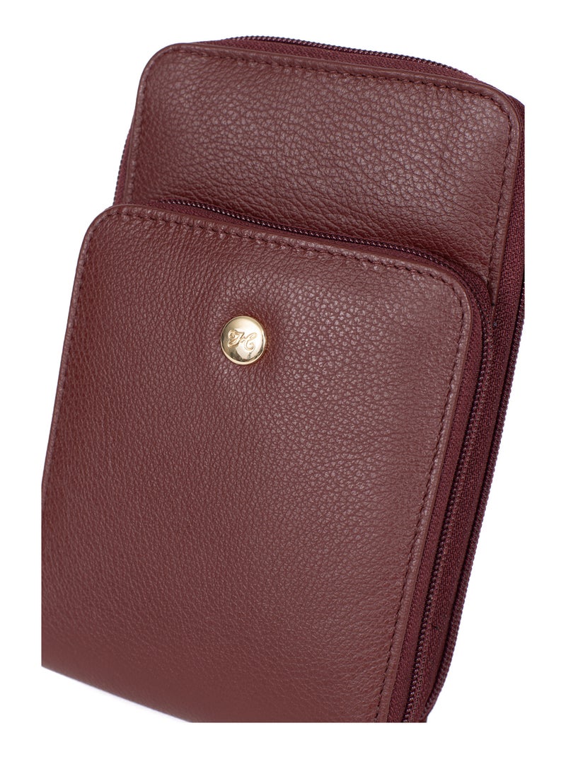 Pochette téléphone avec portecartes  Stop RFID  Cuir LUNA Violet prune - Kiabi