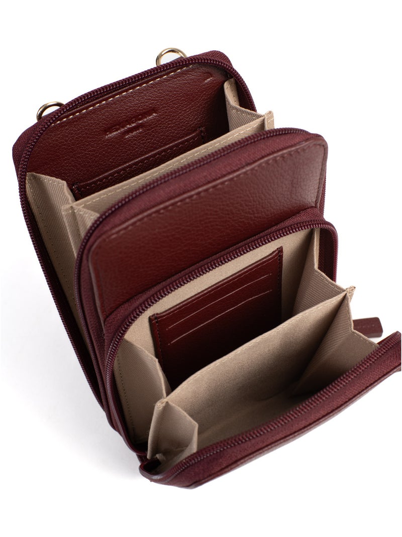 Pochette téléphone avec portecartes  Stop RFID  Cuir LUNA Violet prune - Kiabi
