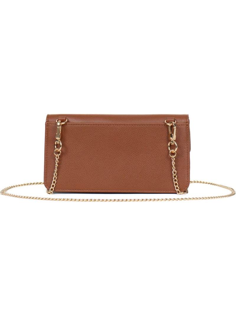 Pochette téléphone avec portefeuille  1 volet  Stop RFID  Cuir LUNA Marron caramel - Kiabi