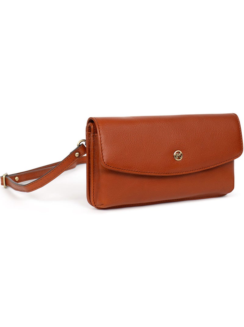 Pochette téléphone avec portefeuille  1 volet  Stop RFID  Cuir ONDINE Cognac - Kiabi