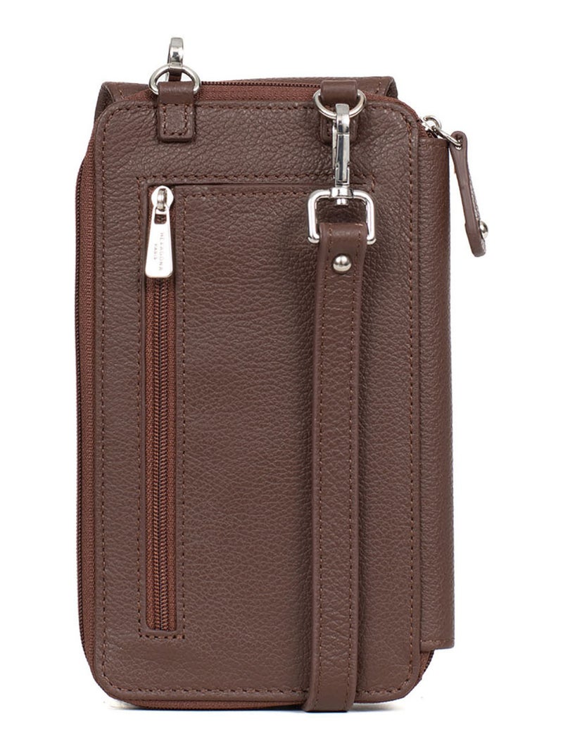 Pochette téléphone avec portefeuille  Cuir CONFORT Marron chocolat - Kiabi