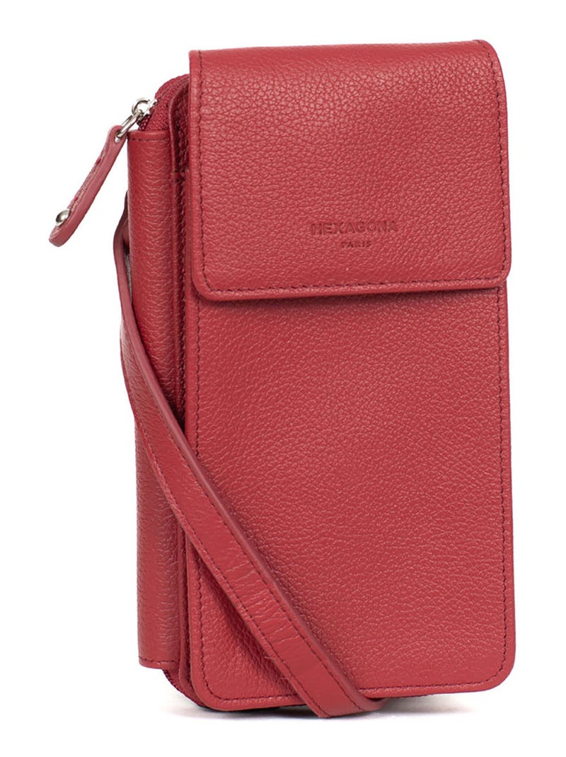 Pochette téléphone avec portefeuille  Cuir CONFORT Rouge foncé - Kiabi