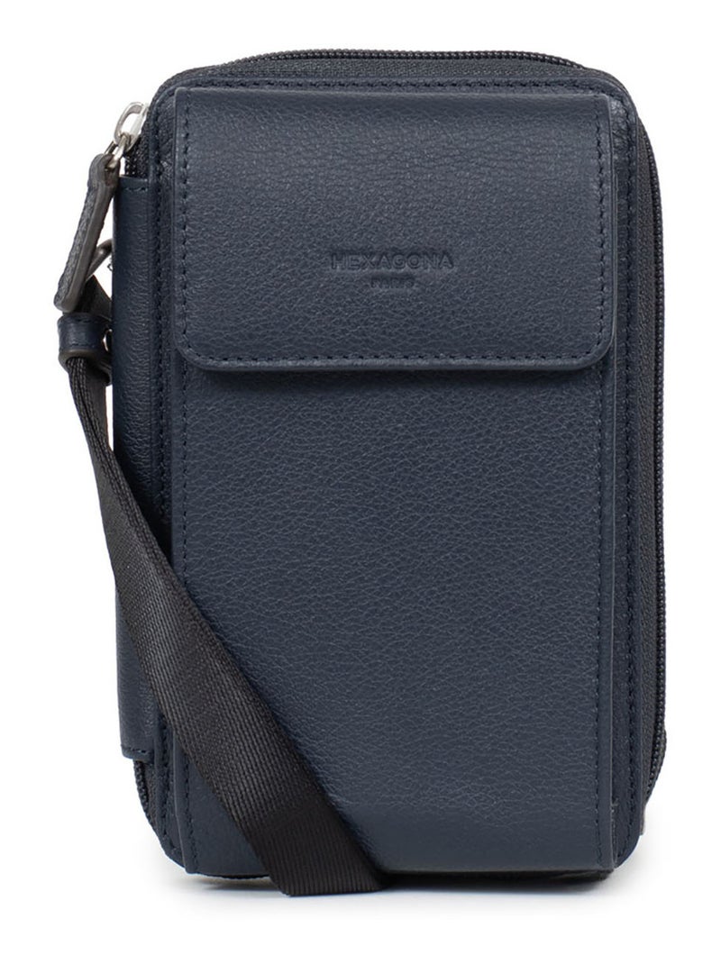 Pochette téléphone avec portefeuille  Stop RFID  Cuir CONFORT Bleu marine - Kiabi
