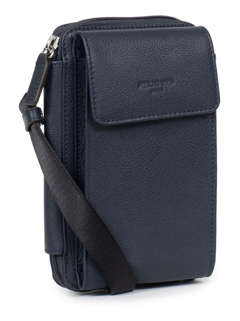 Pochette téléphone avec portefeuille  Stop RFID  Cuir CONFORT Bleu marine - Kiabi