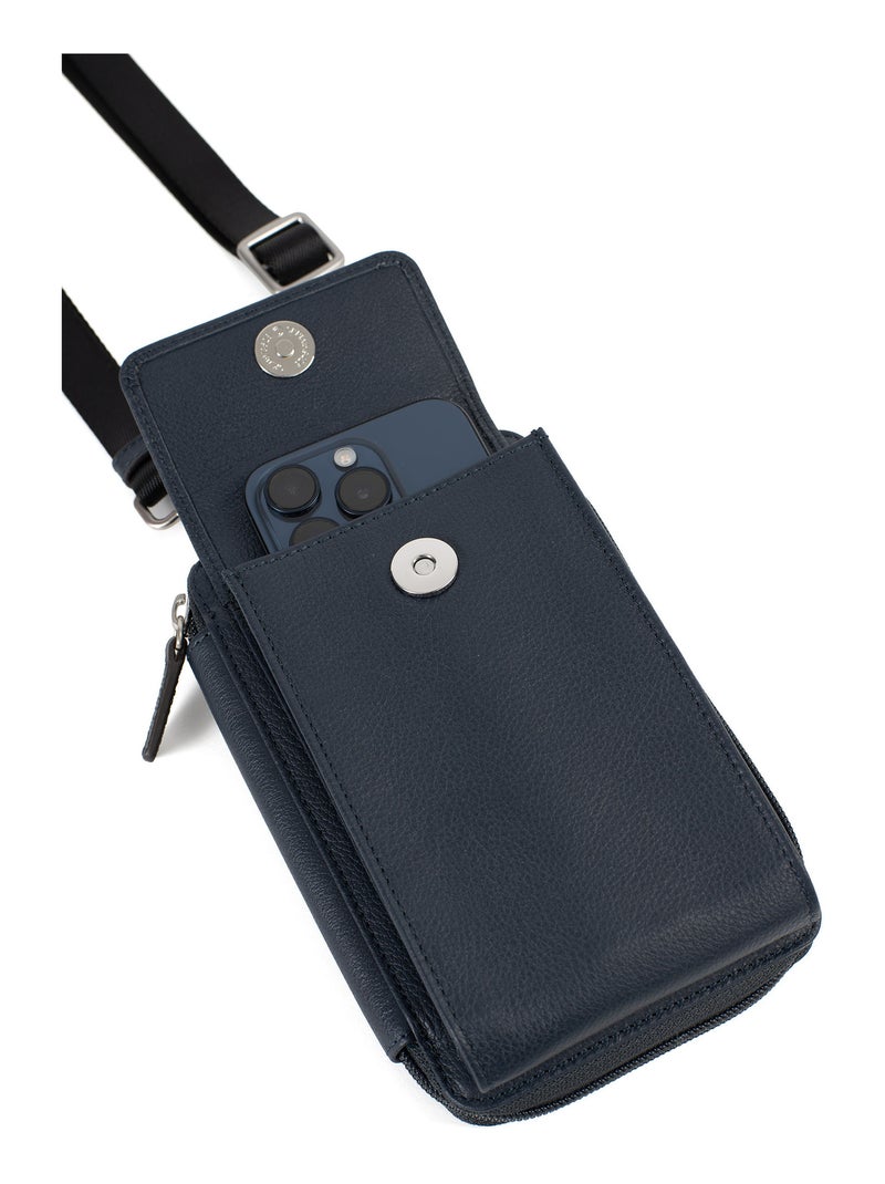 Pochette téléphone avec portefeuille  Stop RFID  Cuir CONFORT Bleu marine - Kiabi