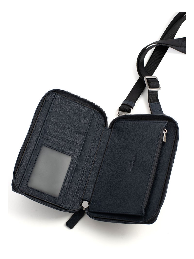 Pochette téléphone avec portefeuille  Stop RFID  Cuir CONFORT Bleu marine - Kiabi