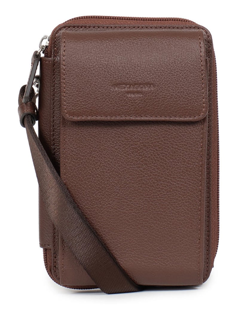 Pochette téléphone avec portefeuille  Stop RFID  Cuir CONFORT Marron chocolat - Kiabi