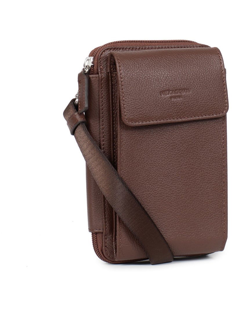 Pochette téléphone avec portefeuille  Stop RFID  Cuir CONFORT Marron chocolat - Kiabi