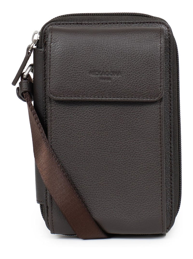 Pochette téléphone avec portefeuille  Stop RFID  Cuir CONFORT Marron foncé - Kiabi