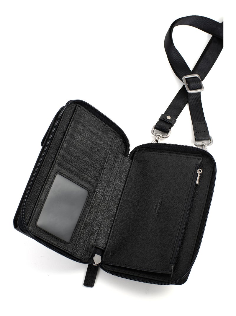 Pochette téléphone avec portefeuille  Stop RFID  Cuir CONFORT Noir - Kiabi