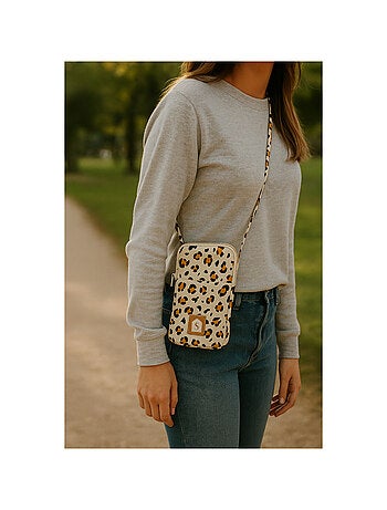 Pochette téléphone en gaze de coton matelassée imprimé Léopard - SAUTHON