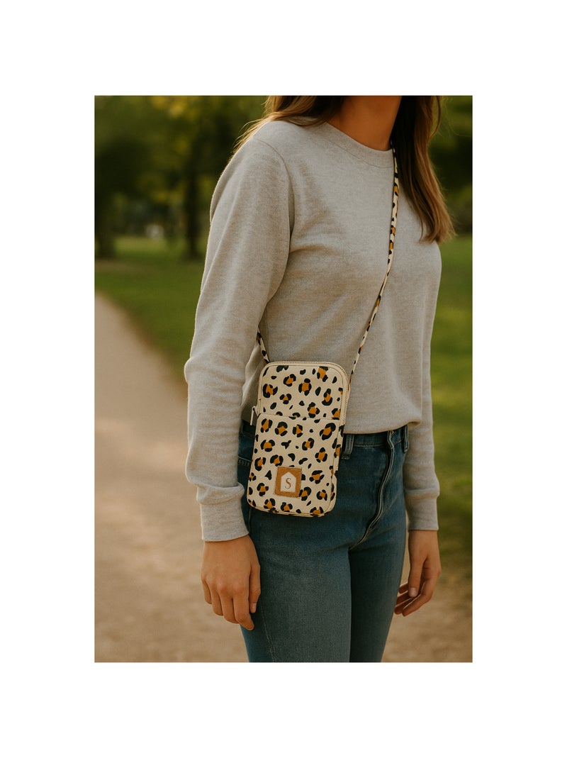 Pochette téléphone en gaze de coton matelassée imprimé Léopard - SAUTHON Ecru - Kiabi