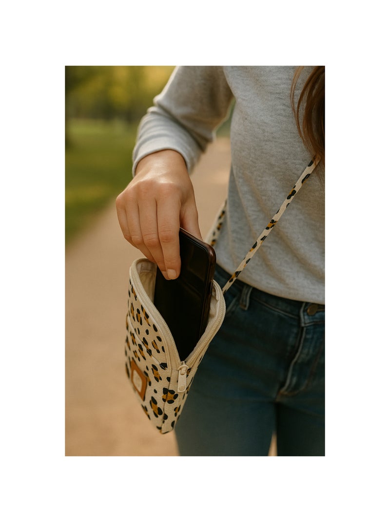 Pochette téléphone en gaze de coton matelassée imprimé Léopard - SAUTHON Ecru - Kiabi