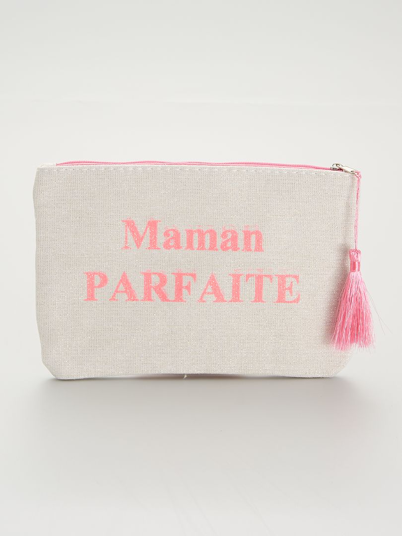 Pochette zippée 'Maman Parfaite' beige/rose - Kiabi