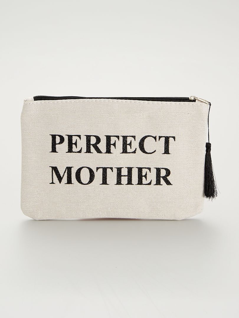 Pochette zippée 'Perfect Mother' beige/noir - Kiabi