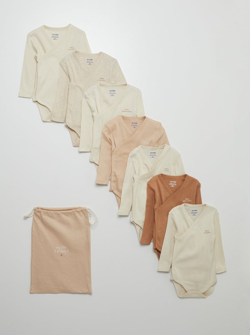 Pochon avec lot de 7 bodies Beige - Kiabi