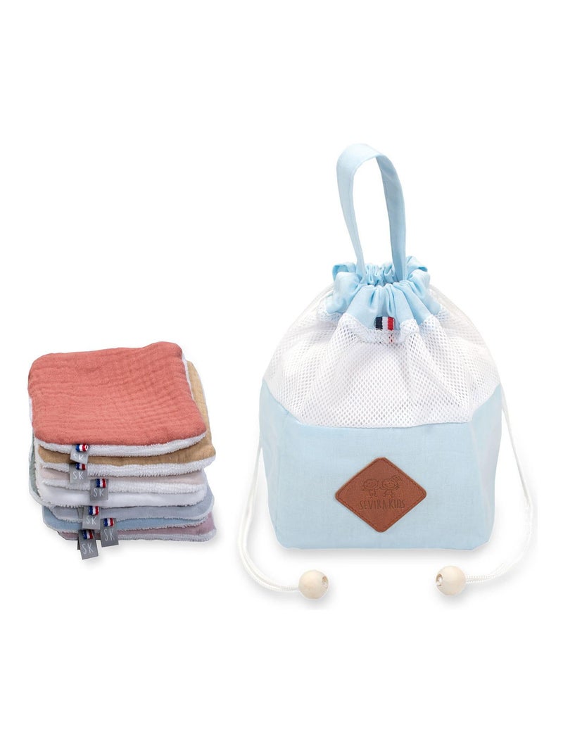 Pochon distributeur et ses 8 lingettes lavables, Jeanne SEVIRA KIDS Bleu - Kiabi