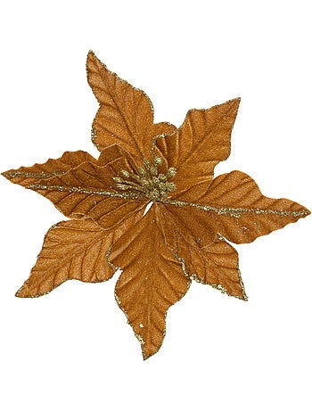Poinsettia velours cuivre à pince 20cm