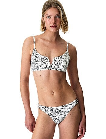 Point haut de bikini à pois texturé, col v plongeant penti