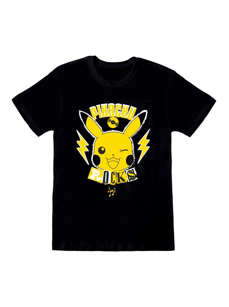 Pokemon - T-shirt PIKACHU ROCKS Noir Jaune - Kiabi
