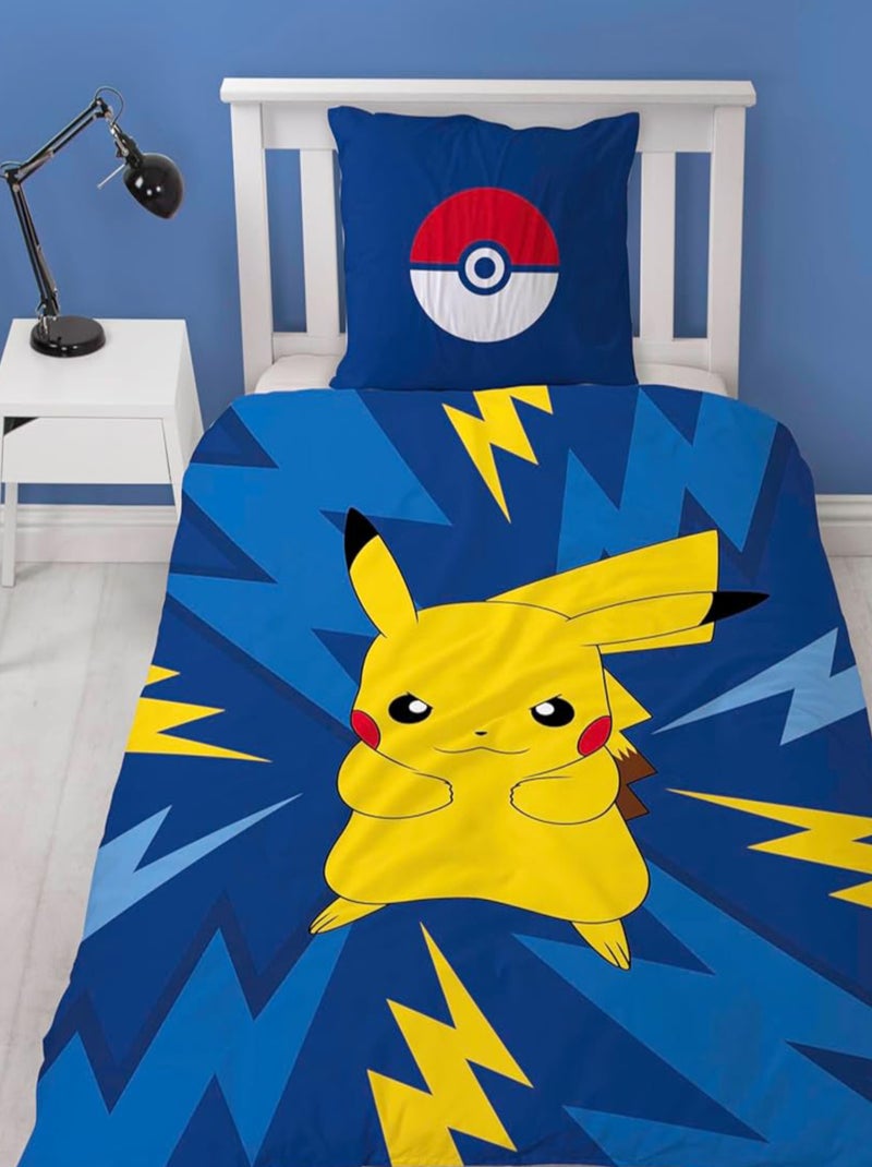 Pokémon, Parure de Lit Enfant Imprimée Réversible, PIKACHU ELECTRIQUE Bleu - Kiabi